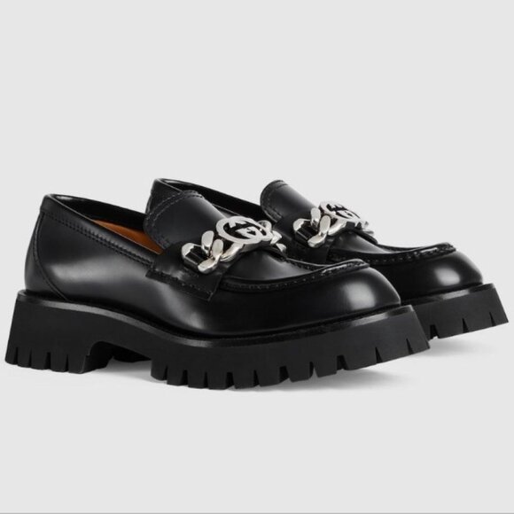 NIB Gucci Cordovan Lux chain interlocking G lug sole loafers IT 38.5 - Picture 1 of 7